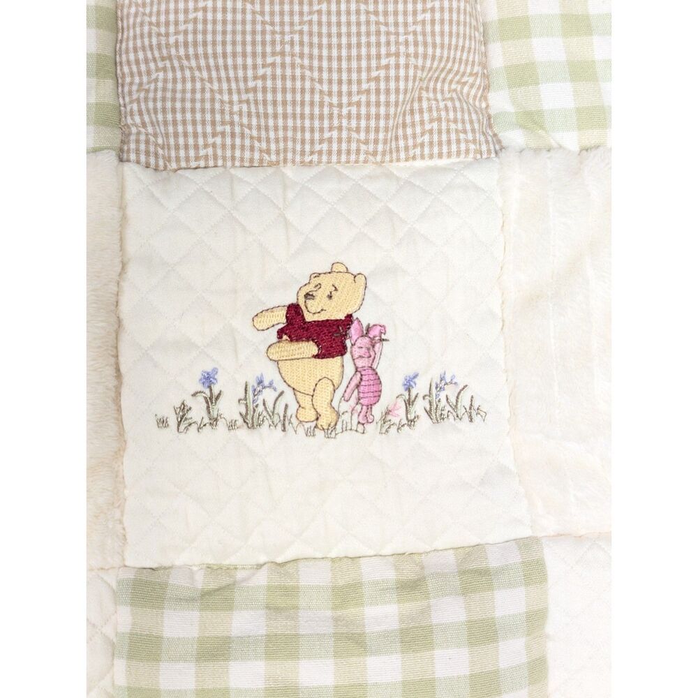 Vintage Winnie the Pooh Disney Crib Blanket Wall Hanging Cream Sage Embroidery - Picture 6 of 12